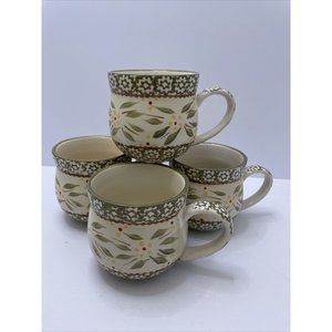 4 Temptations Old World Green 12oz Tea Cups Coffee Mugs - VGUC